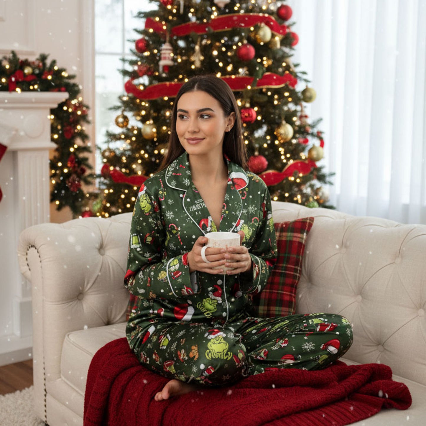 CozyGrin™Funny Grinchmas Holiday Satin Christmas Pajamas Set
