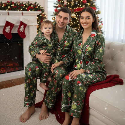 CozyGrin™Funny Grinchmas Holiday Satin Christmas Pajamas Set