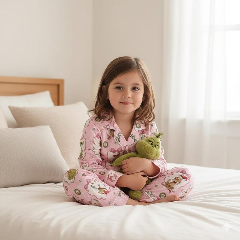 CozyGrin™CozyGrin™Grinch Themed Pink Whoville Christmas Satin Pajamas Set