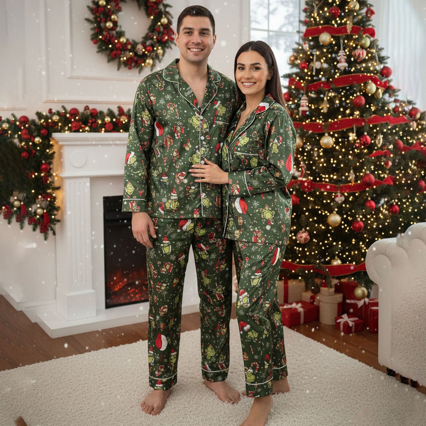 CozyGrin™Funny Grinchmas Holiday Satin Christmas Pajamas Set