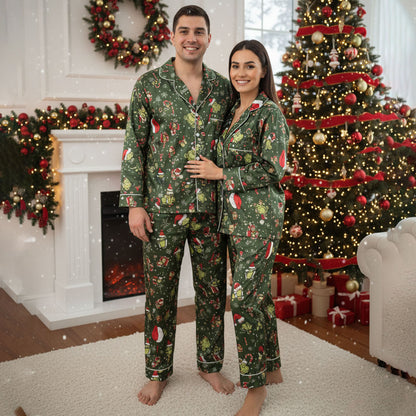 CozyGrin™Funny Grinchmas Holiday Satin Christmas Pajamas Set