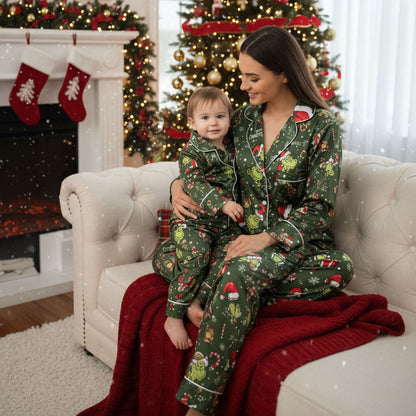CozyGrin™Funny Grinchmas Holiday Satin Christmas Pajamas Set