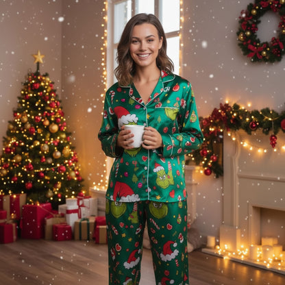 CozyGrin™Grinch Satin Christmas Pajamas Set Christmas for Family