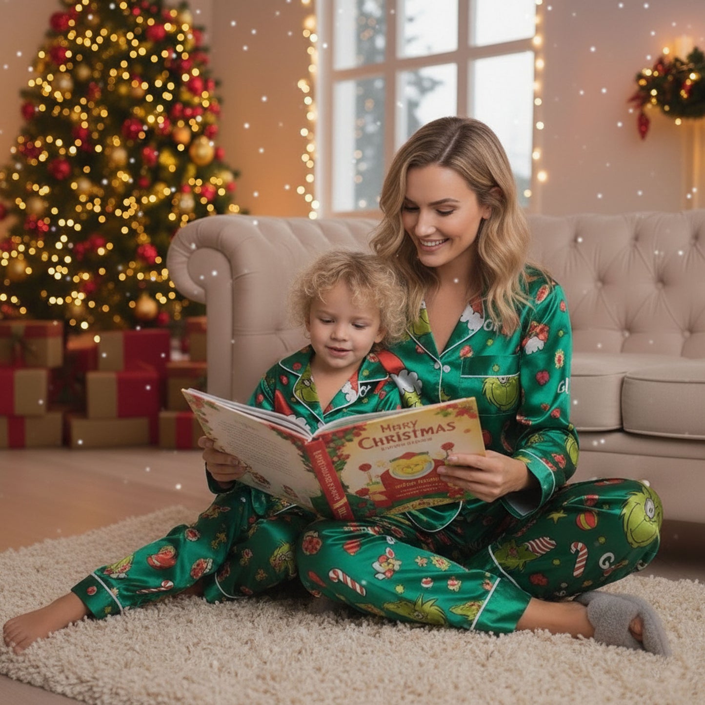 CozyGrin™Grinch Satin Christmas Pajamas Set Christmas for Family