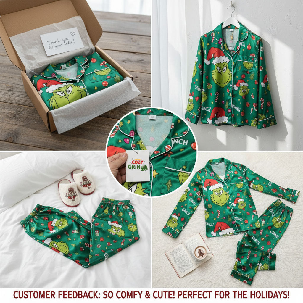 CozyGrin™Grinch Satin Christmas Pajamas Set Christmas for Family