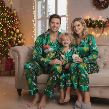 CozyGrin™Grinch Satin Christmas Pajamas Set Christmas for Family